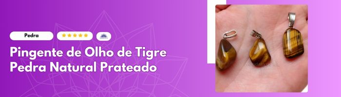 Pingente de Olho de Tigre Pedra Natural Prateado - Mandala de luz