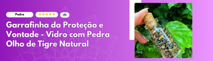 Garrafinha da Proteção e Vontade -  Vidro com Pedra Olho de Tigre Natural - Mandala de luz